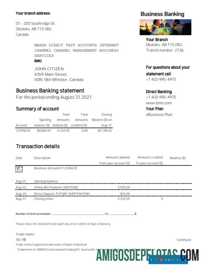 Canada BMO Bank Of Montreal modelo